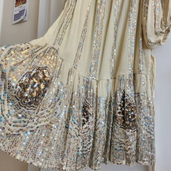 Jen's Pirate Booty Celestial Mini Dress Sequin Sparkle Ivory Tea Embroidered - Picture 11 of 13